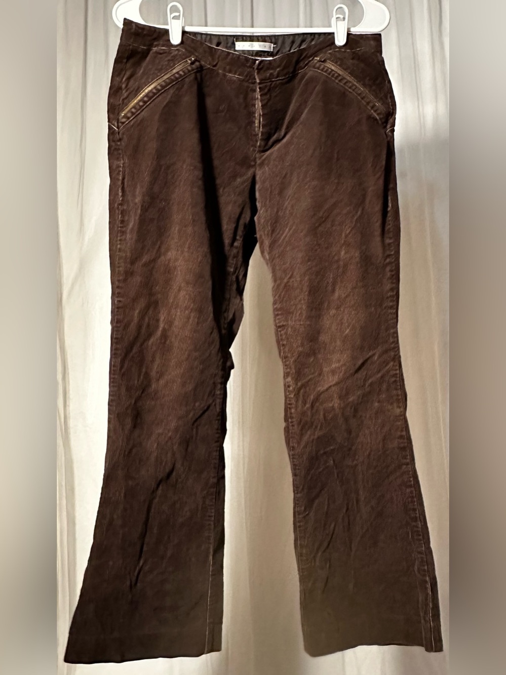 Old Navy Women’s Vintage Brown Corduroy Pants with Zip Accent Pockets Size 10